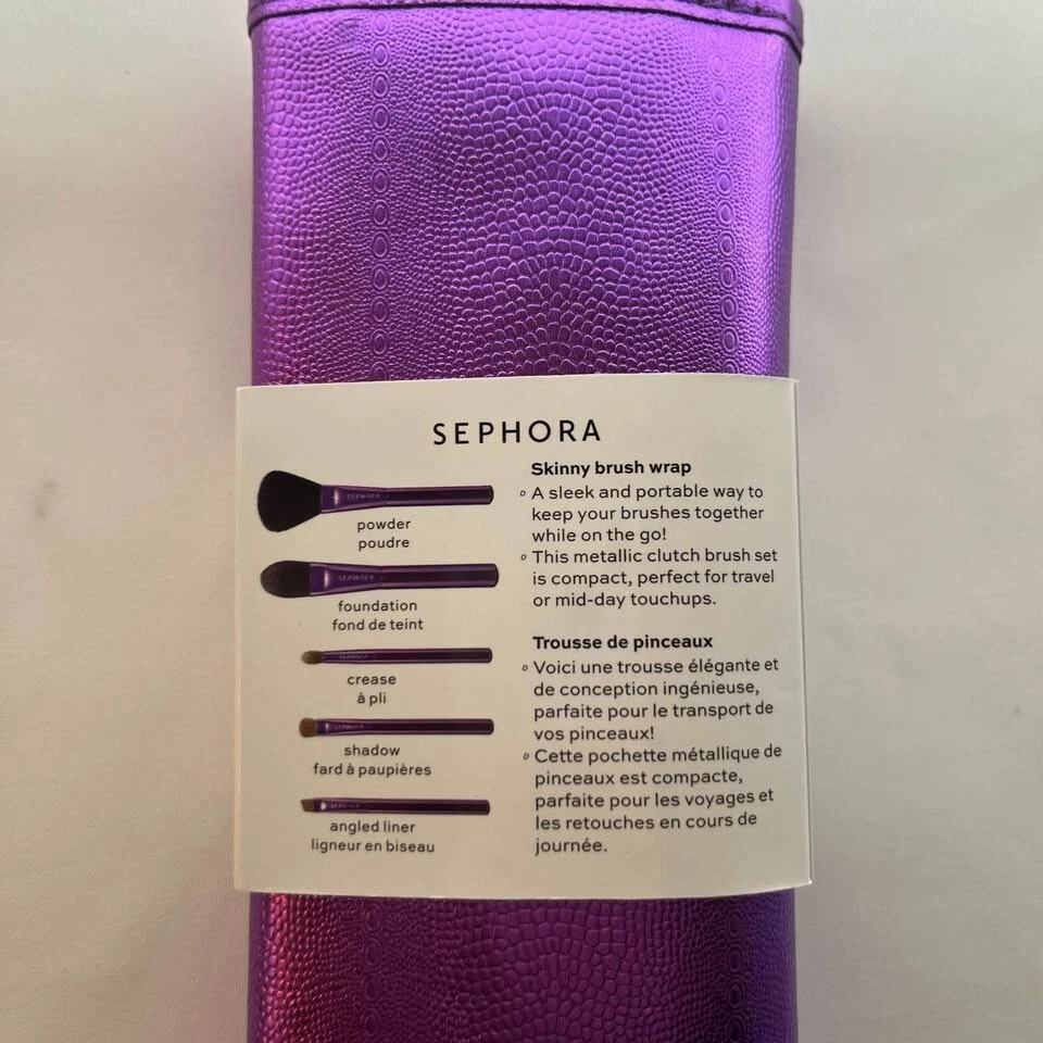 Sephora Pincel Ajustado Envoltura con Cierre a Presión Morado Estuche de Transporte 5 Cepillos Foto 2 de 4