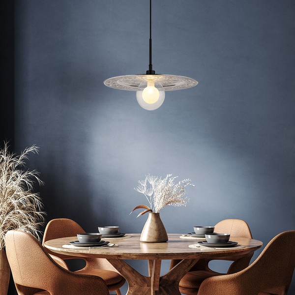 HäNgeleuchte Pendelleuchte Esszimmerlampe Glas Opal Klar Silber Teller-Design-image