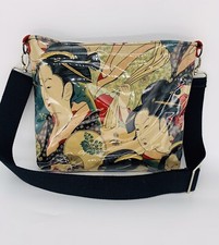 Geisha Japanese Laminated Cotton Crossbody Bag + Adjustable Strap Made In USA