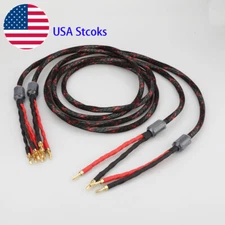 Pair 12AWG OFC Pure Copper HIFI Audio Bi-wire Speaker Cable 2 to 4 Banana Plug