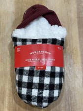 NWT Wonderland Adult Tartan Plaid Fleece Lined Pull-On Slipper Socks Size M/L