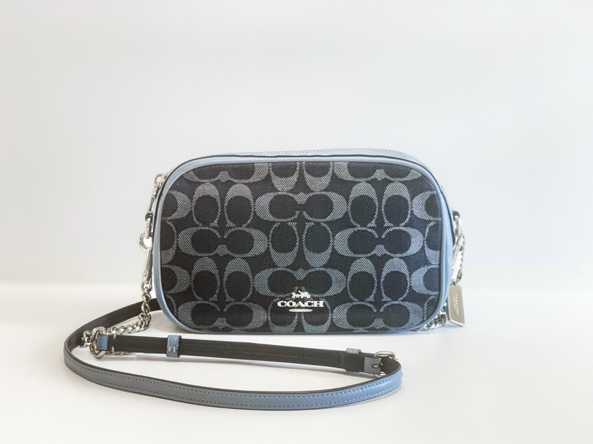 Coach Blue Denim Crossbody Bag * Signature Logo Jacquard * Silver