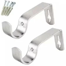 Metal Curtain Rod Rail Brackets Hooks Strong Pole Support Holder 2pcs - 19mm UK
