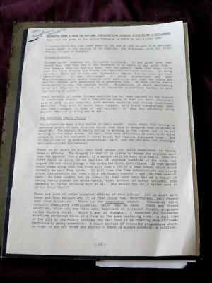 Family Planning in China, 1980s, lecture by J Guillebaud, Oxford, 1986