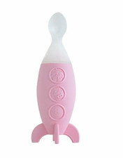 Pink Silicone Baby Food Holder Spoon - Space Rocket Design, 6 Months 