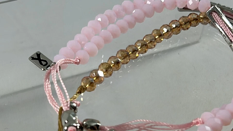 Lote 3 Pulseras Vivi Cuentas Tono Oro Rosa Tono Plata Cáncer de Mama Estrás Foto 4 de 4