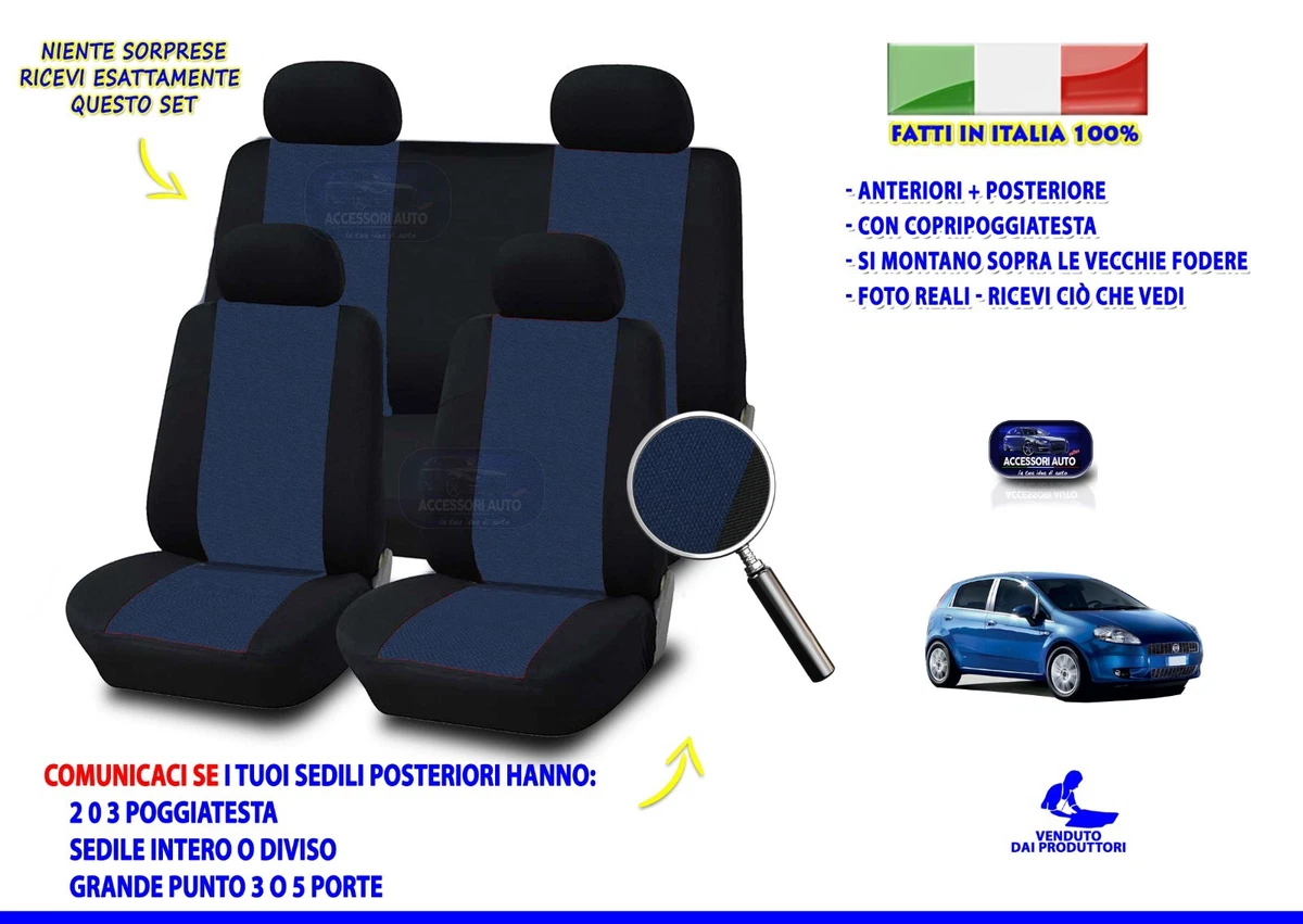 Mossa Coprisedili Auto Su Misura Per Fiat Grande Punto (2005-2012) Hatchback E Van - Set Completo In Similpelle E Scamosciato - Nero - Airbag Compatibili - 3