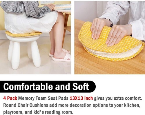 Comfortable 13" Round Kitchen Bar Stool Cushions with Ties - Grey Striped 4-Pack - Picture 10 of 11