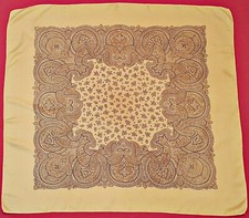 SCARF VINTAGE AUTHENTIC PAISLEY ART YELLOW BROWN SILK 30" SQUARE WOMENS