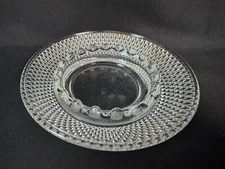 Vintage MCM Round Clear Glass Ashtray Cigarette Diamond Cut 6 1/2"