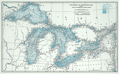 Great Lakes including Canals and Tributary Navigable Streams Map Poster Print