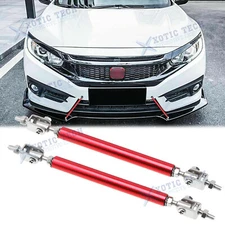 Red Adjust Front Bumper Lip Splitter Strut Rod Tie Support Bars For Honda 8"-11"