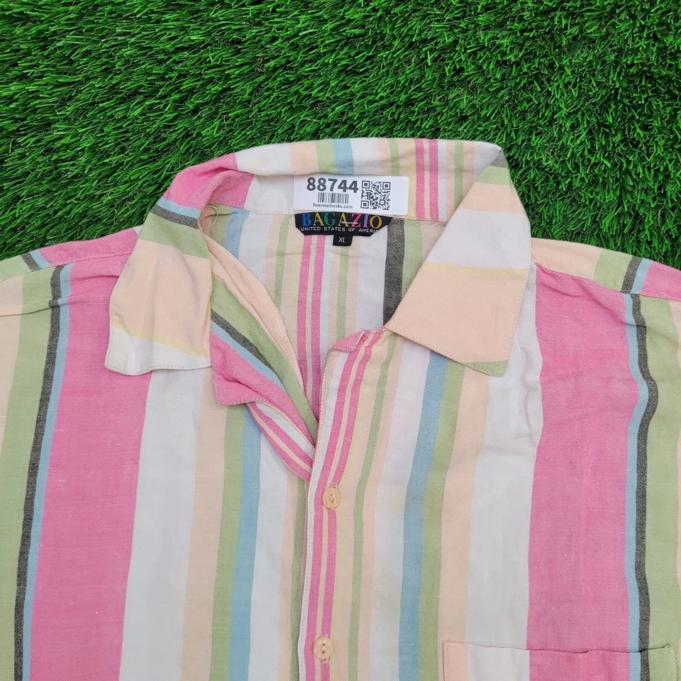 Vintage Y2K Bagazio Linen Button Shirt XL 25x29 Western Stripes - Image 2 of 4