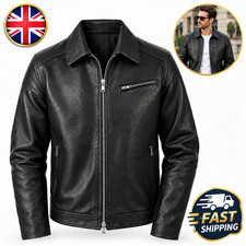 Men's Black Motorcycle Leather Jacket Cafe Racer Biker Genuine Sheepskin Leather