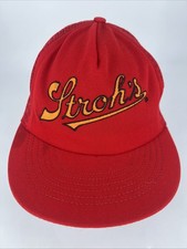Vintage 80s Stroh’s Beer Snapback Mesh Trucker Hat Cap Made In USA Red