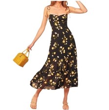 Reformation Emmie Midi Dress Piazza Floral Print Black Yellow Size 4