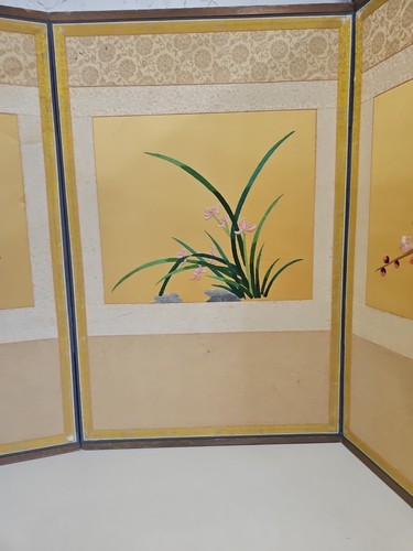 Vintage asiatische Stickerei Blumen 4 Panel Wandbehang Trennwand. MC1 - Bild 4 von 15