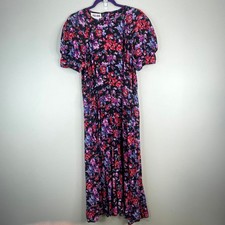 Vintage 80s Cottage Floral Dress Women 10 Midi Modest Flowy Colorful Garden Chic