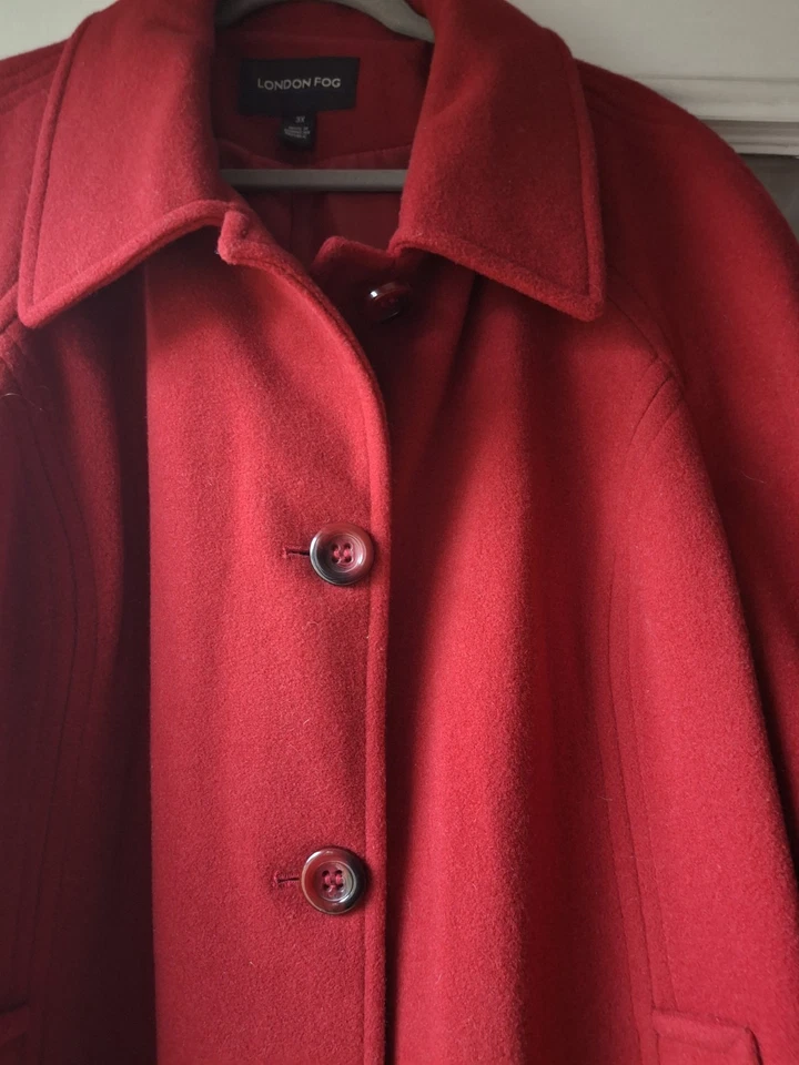 Abrigo London Fog Damas Rojo Guisante 3X Mezcla Lana Forrado 4 Botones Foto 2 de 4