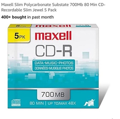 CD-R Maxell 5 PACK Blank Audio Music Data Recordable 80min 700MB Disc Slim Jewel