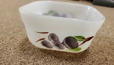 Fire King Gay Fad FRUIT Squared off dish, bowl 4" across