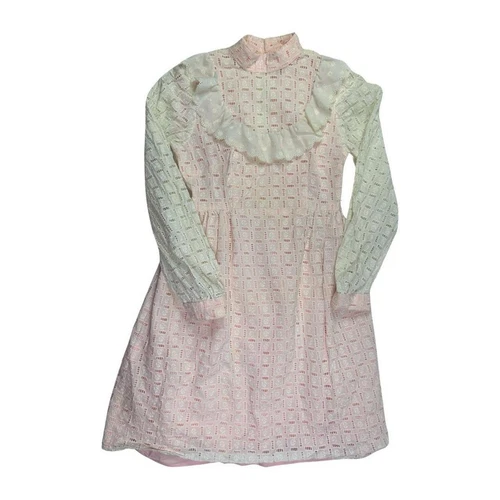 OFF WHITE Abito prateria vintage anni 70 rosa bianco pizzo vittoriano