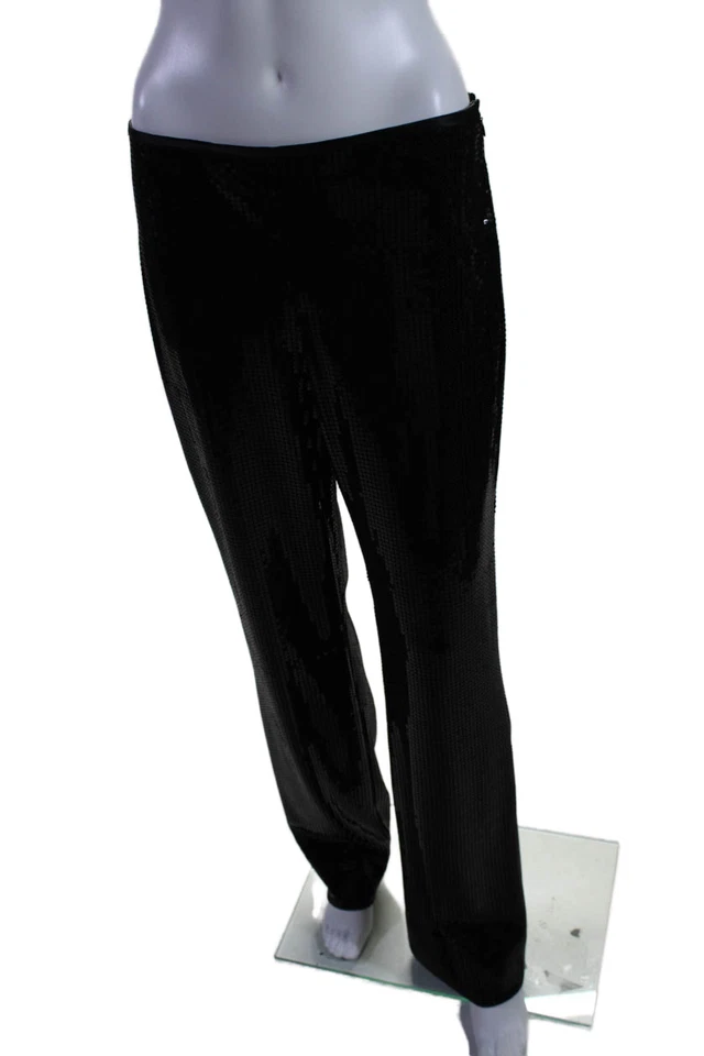 Pantalones Chetta B para mujer lentejuelas frente plano tiro medio cremallera lateral pantalones negros talla 4 Foto 2 de 4
