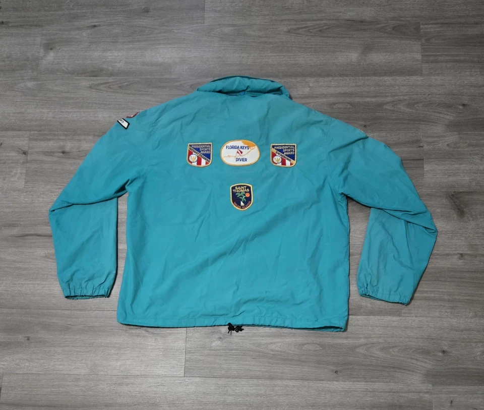 Chaqueta cortavientos vintage West Marine US Divers 2XL cremallera completa retazos Foto 2 de 4