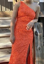 Sherri Hill 54330 Size 0 Sequin Prom Formal Dress Neon Orange Side Slit
