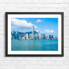 Hong Kong Skyline Harbor Cityscape Original Framed Wall Art Print Large Picture