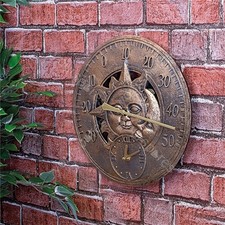 St Helens Home and Garden Vintage Sun and Moon Clock and Thermometer 300mm / 12&