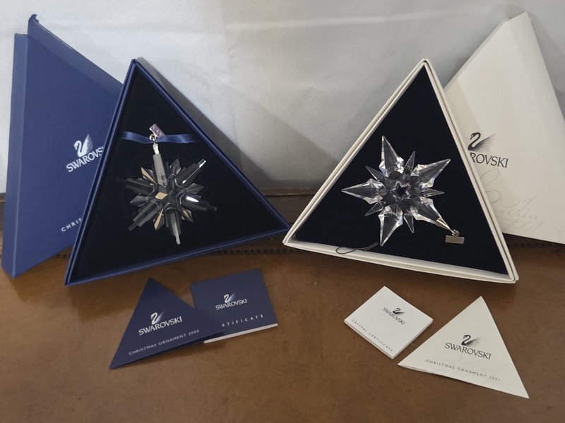 Two.  In Box Swarovski Annual Christmas Holiday Ornament 2001 & 2006