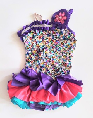 Weissman 2 Pc Multicolored Sequin One Shoulder Dance Costume With Tutu Sz Small