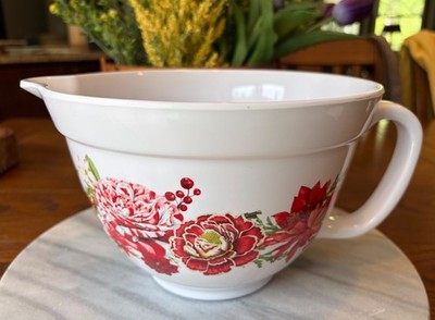 Stonewall Kitchen Red Winter Flowers and Berries Melamine Batter Bowl w/ Handle