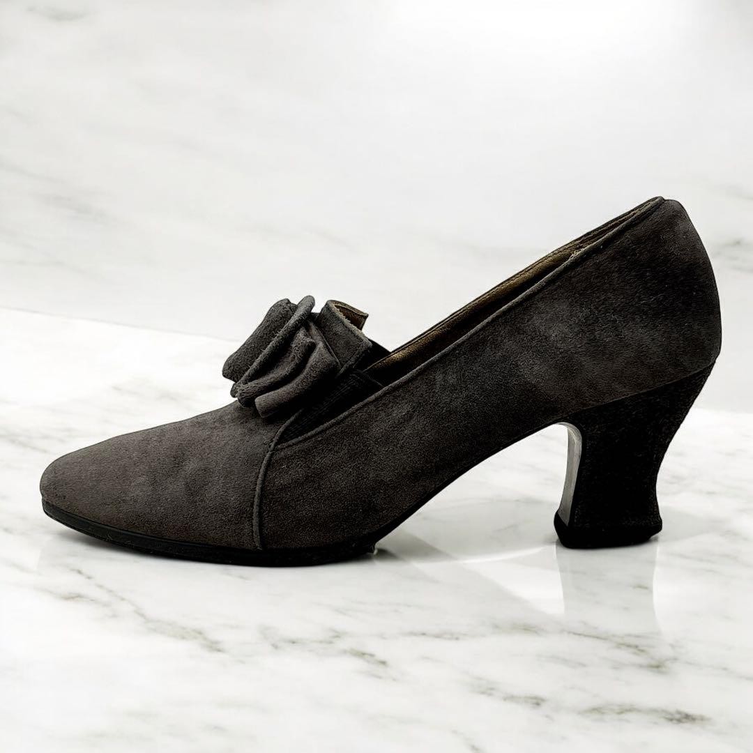 Decolte Yves Saint Laurent YSL tacco EU 34 5 grigio scamosciato nastro 0102291K autentiche