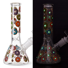 7.8" Donut Fluorescent Glass Bong Glass Water Pipe Smoking Tobacco Beaker 14MM