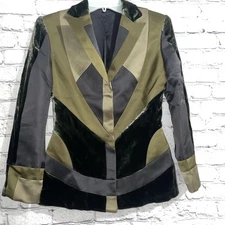 Daks Blazer Green Silk & Velvet for Women Size 10 Made in Italy-Beautiful-Rare