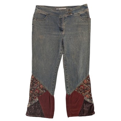 Vintage 90s Y2K Flare Leg Jeans Womens 18W Corduroy Velvet Patchwork Hippie Boho