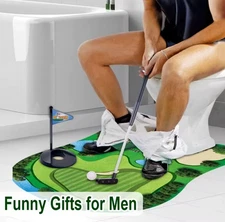 Mini Toilet Golf Putting Mat Game Bathroom Funny Gag Gift Set for Men