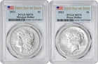 2023 Morgan and Peace Silver Dollar 2-Coin Set MS70 First Day of Issue PCGS FDOI