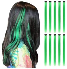 Green Hair Extensions Clip in, 22 Inch 10 Pcs Long Straight Colored, for Kids