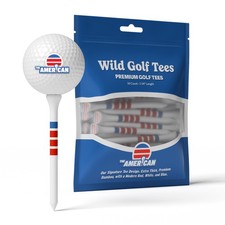 Wild Golf Wood Bamboo Golf Tees 3-1/4" Extra-Thick Red White Blue 50 Pack