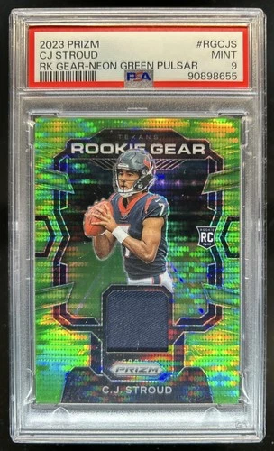 2023 Prizm C.J. Stroud Rookie Gear Jersey Neon Green Pulsar RC #RG-CJS PSA 9