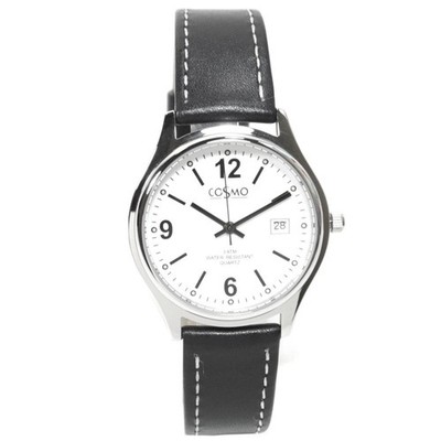 Cosmo 02063RLB-weiß-1 Uhr Herrenuhr Lederarmband Edelstahl 30m Analog Datum weiß
