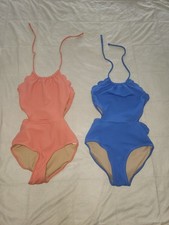 2 Old Navy girl's textured scallop-edged cutout one-piece swimsuits. Med 8