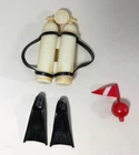 Vintage 1960s GI Joe Diver & Sailor Accessories -Flippers, Scuba Tank, Buoy
