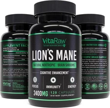 Organic Lions Mane Supplement Capsules 2400 mg - Powerful Nootropic - Helps M...