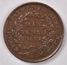 1837 Specie Payments Suspended / Shin Plasters - Hard Times Token 