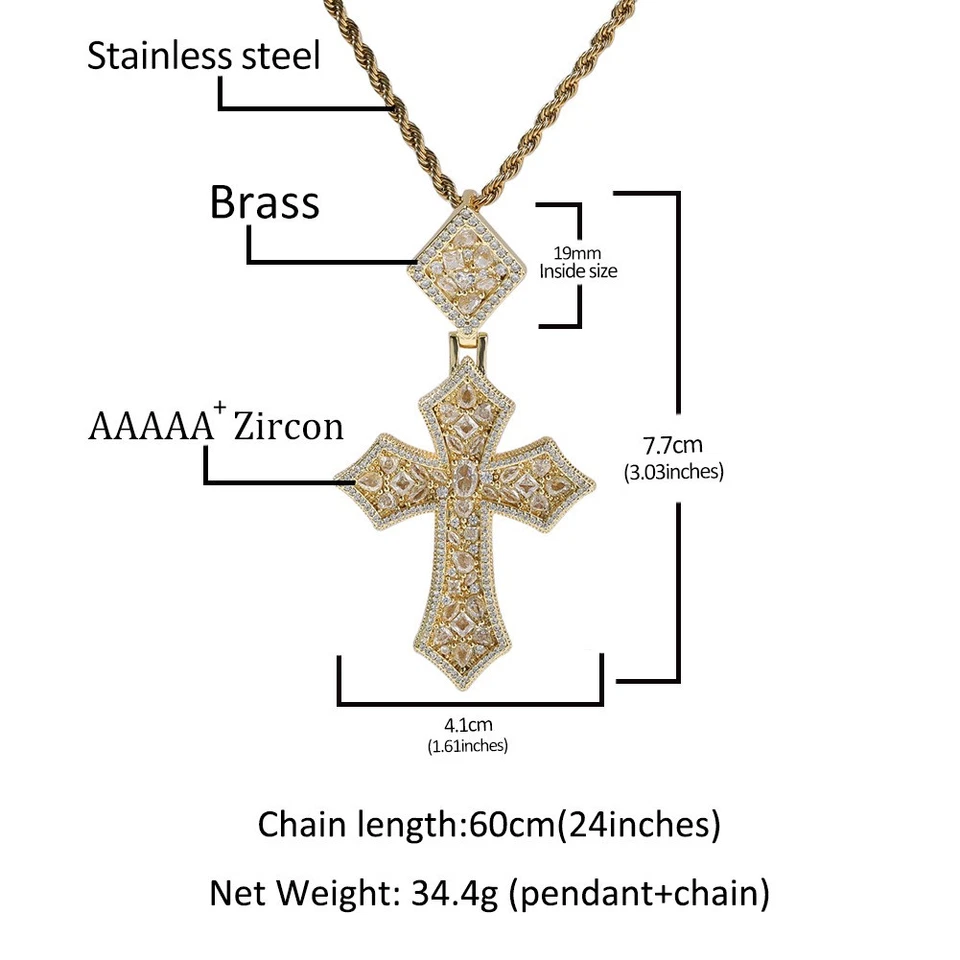 Deslumbrante Collar Colgante CRUZ FLORAL MULTICOLOR CIRCONITA CÚBICA Hip Hop Joyería para Hombre Foto 2 de 4