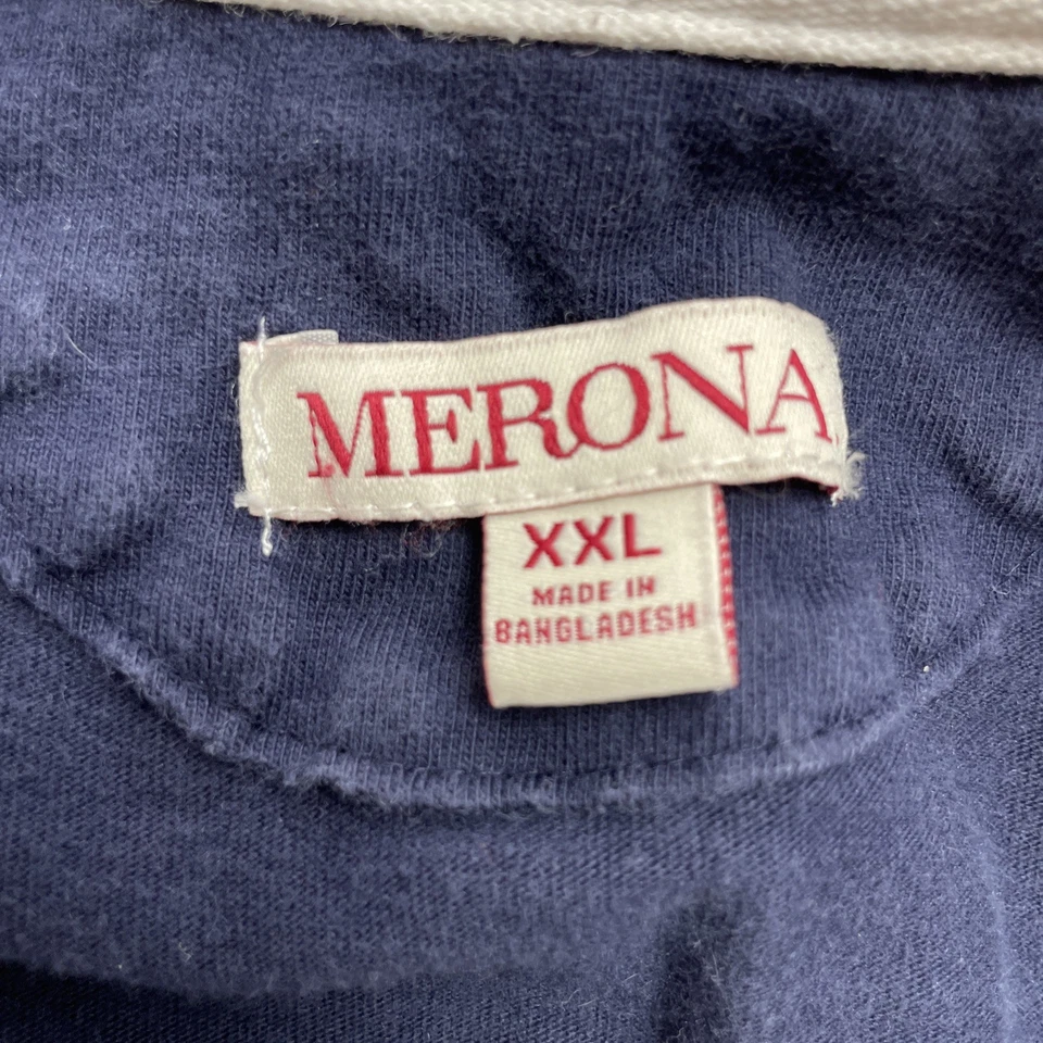 Camisa Polo Merona Rugby Para Hombres XXL Azul Marino Rayas Algodón Manga Larga Patinador Preppy Foto 3 de 4